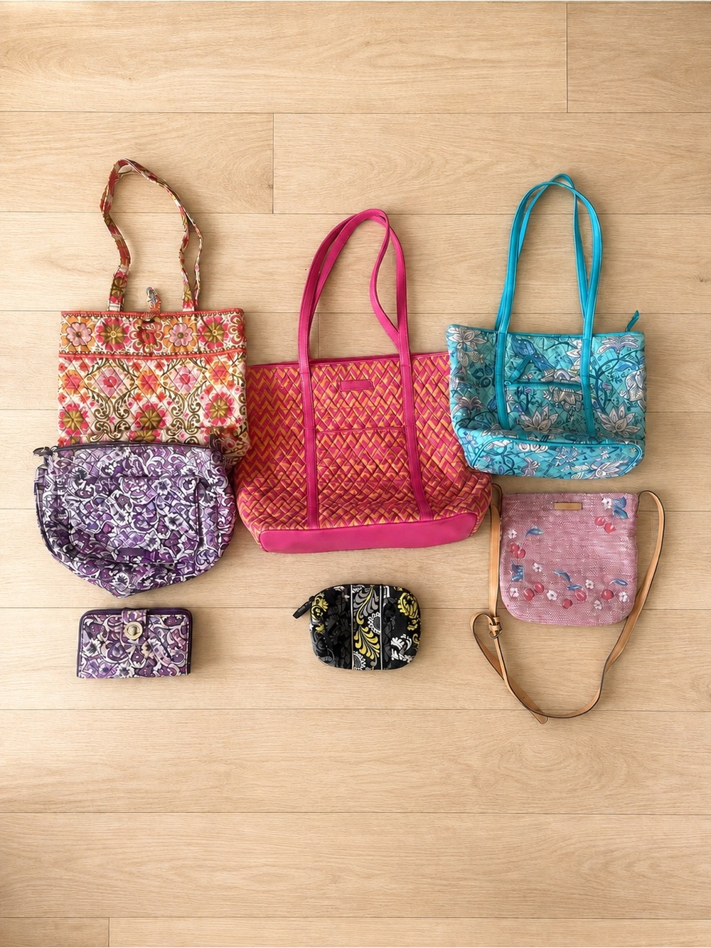 Vera Bradley Lot Bags/Wallet Good Condition Assorted Floral, Colorful Zig Zag